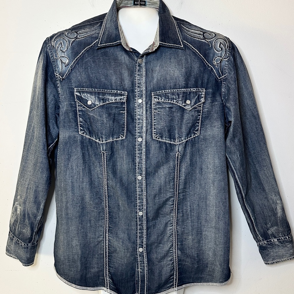 ROAR Refined Kearny II Embroidered Denim Snap-button Shirt XL